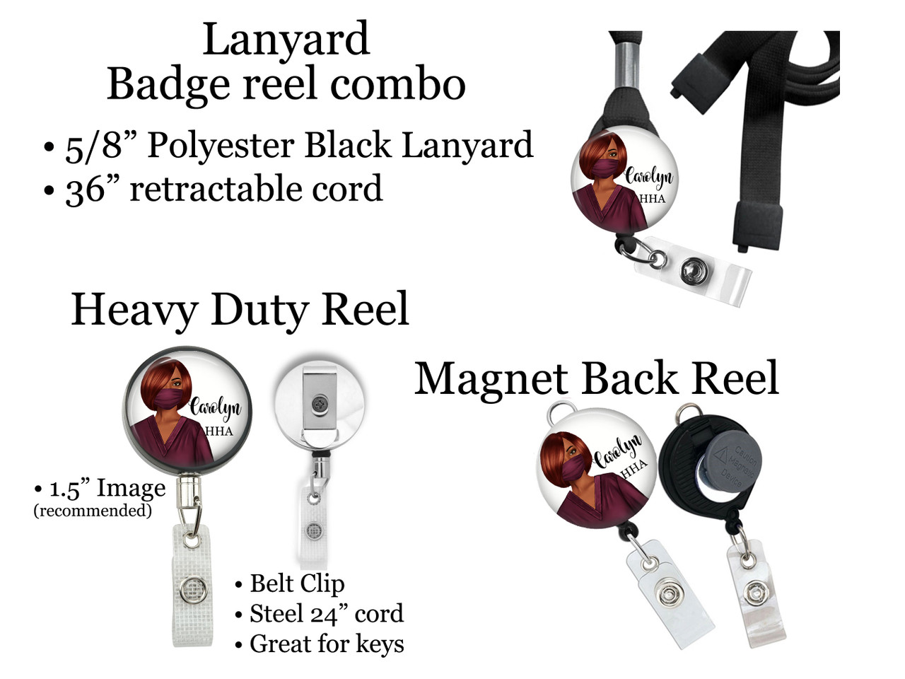 Black Nurse Retractable ID Badge Reel, Lanyard, or Carabiner (12 Designs, 7  Scrub Colors)) - The Badge Patch