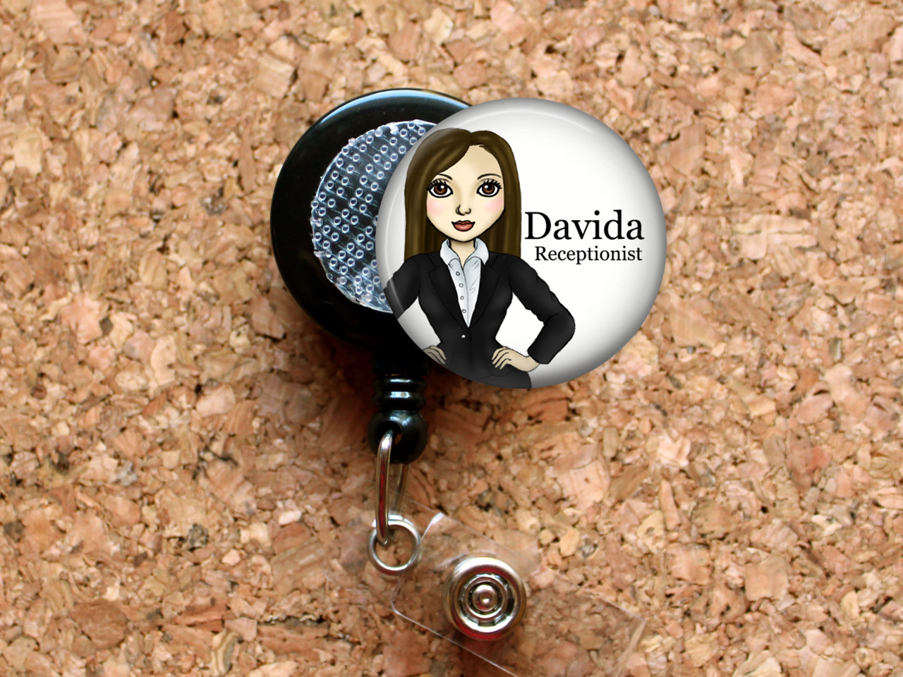 Business Woman Retractable ID Badge Reel, Lanyard, or Carabiner (20 Designs)  - The Badge Patch (A Crystal Garden LLC)