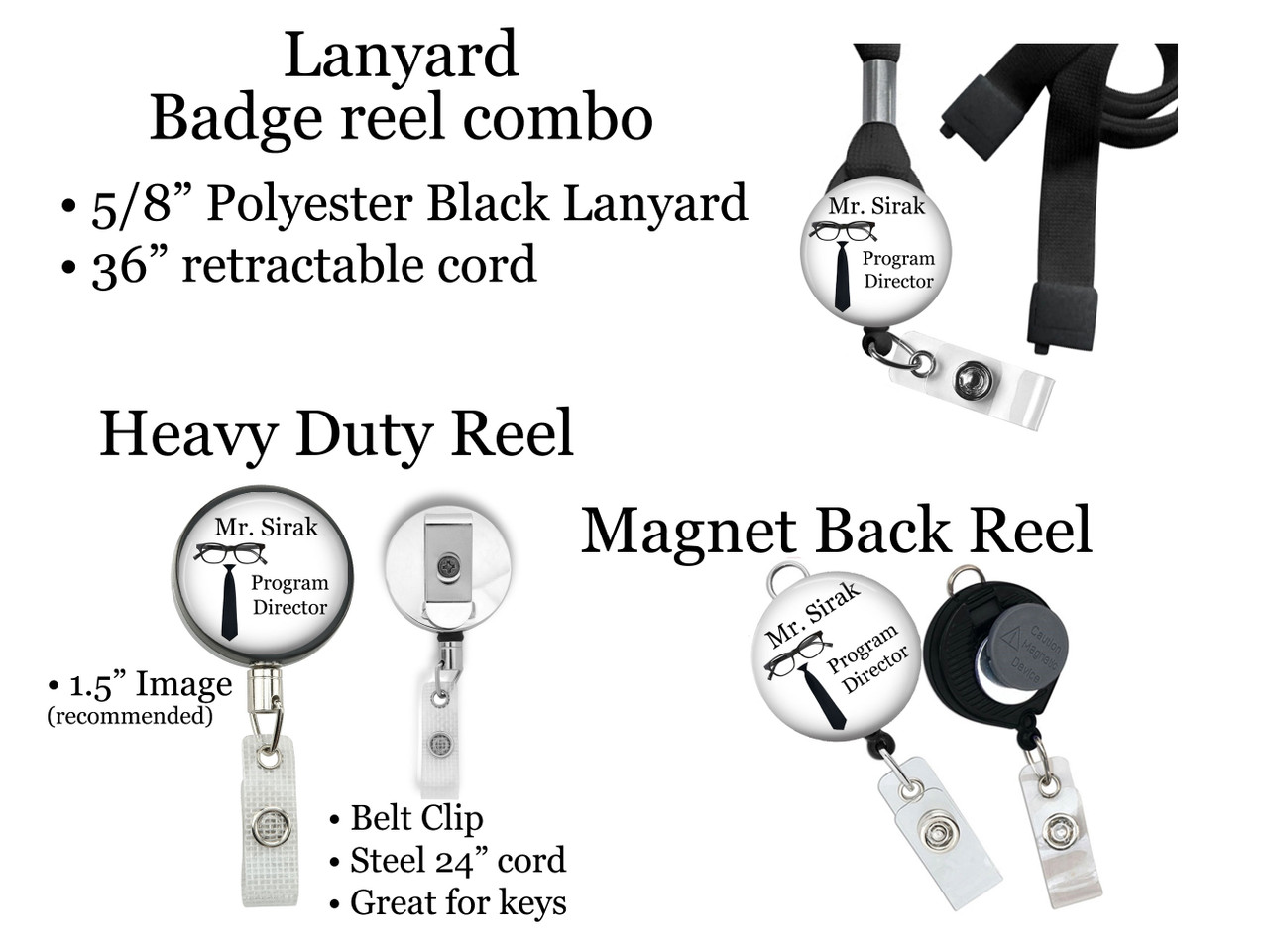 Business Man Retractable ID Badge Reel, Lanyard, or Carabiner - The Badge  Patch (A Crystal Garden LLC)