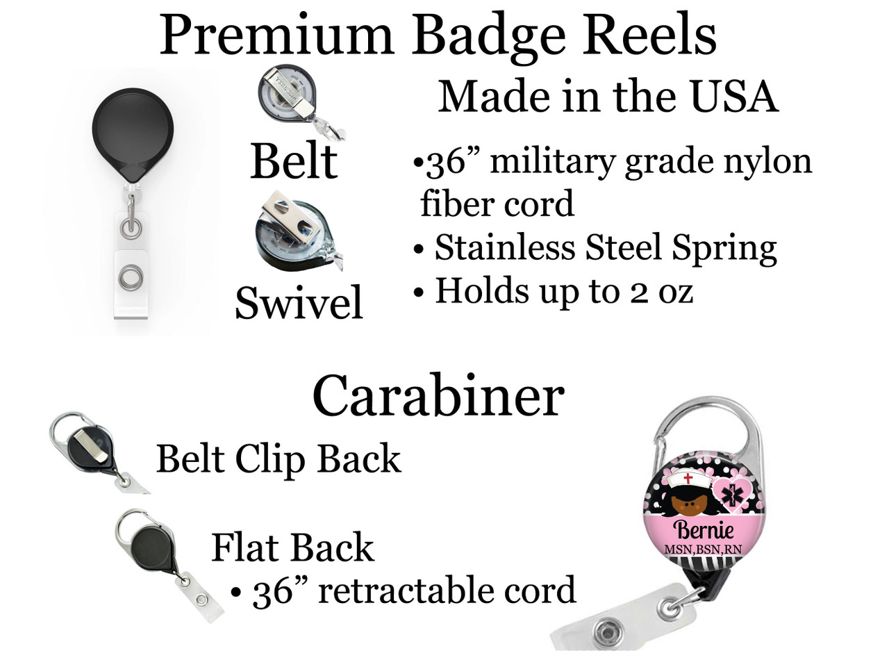 Black Nurse Retractable ID Badge Reel, Lanyard, or Carabiner (20 Colors) -  The Badge Patch (A Crystal Garden LLC)