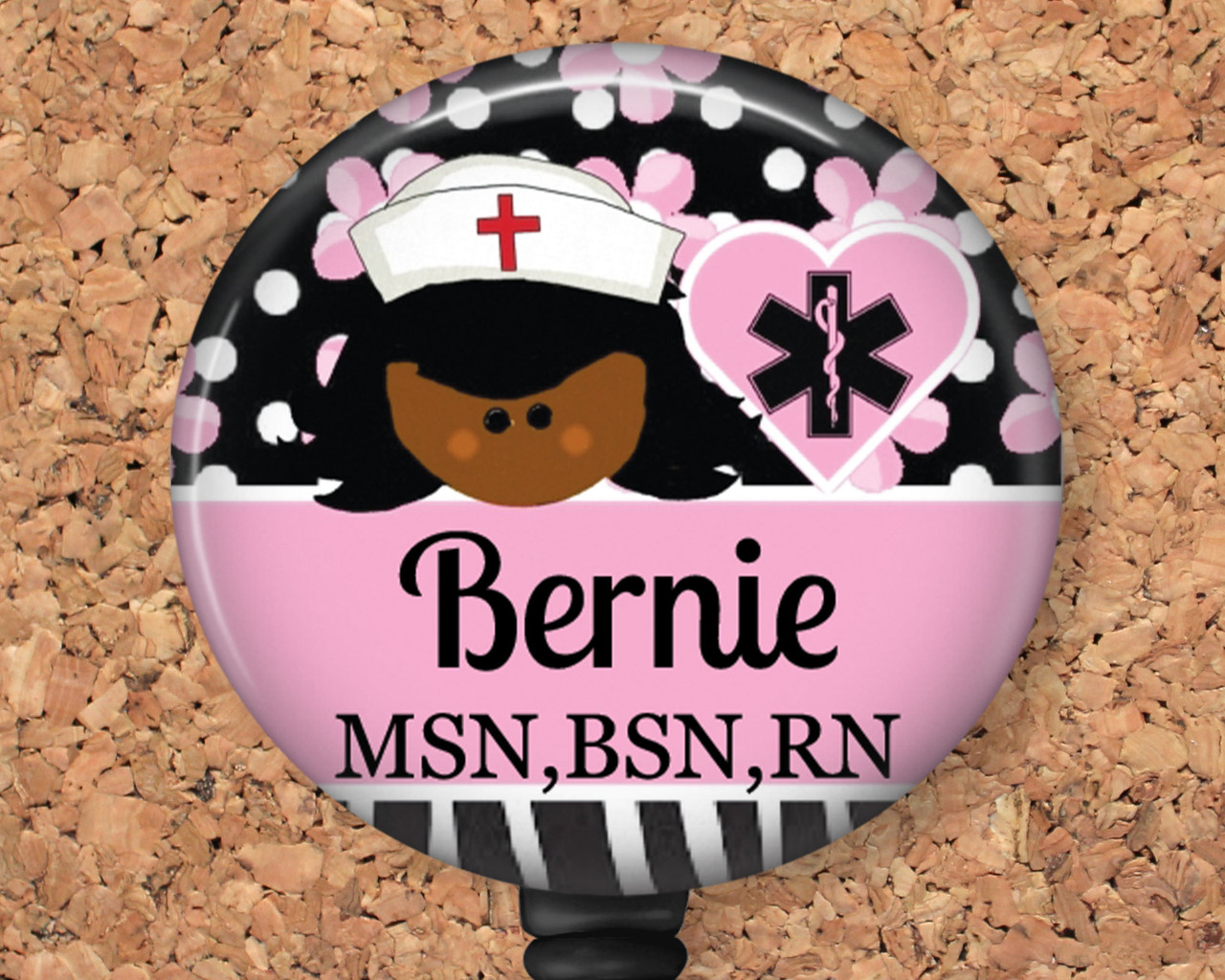 Black Nurse Badge Reel Personalized Retractable ID Holder 