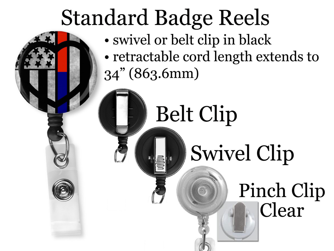 Police and Fire Awareness Retractable ID Badge Reel, Lanyard, or