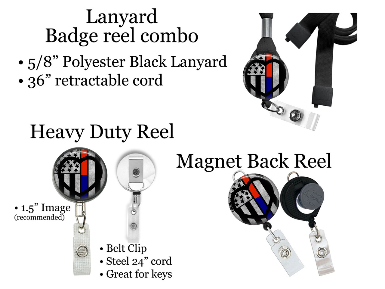 Police and Fire Awareness Retractable ID Badge Reel, Lanyard, or Carabiner  - The Badge Patch (A Crystal Garden LLC)
