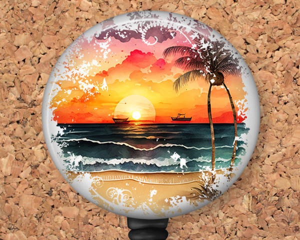 Sunset Beach Retractable ID Badge Reel, Lanyard, or Carabiner