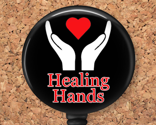 healing hands badge reel id holder