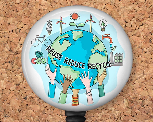 Reduce, Reuse, Recycle Retractable ID Badge Reel, Lanyard, or Carabiner