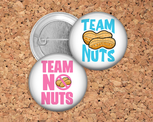 Team Nuts and Team No Nuts Gender Reveal Party Favor Pins