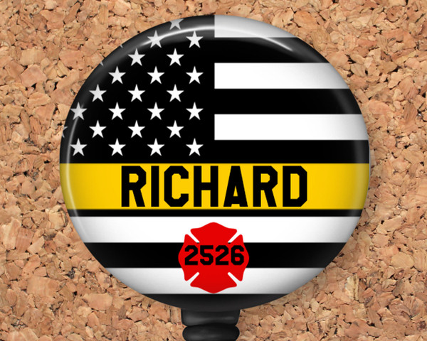 Thin Yellow Line First Responder Retractable ID Badge Reel, Lanyard, or Carabiner