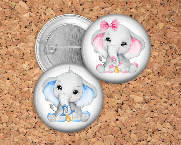 Baby Elephants Gender Reveal Party Favor Pins