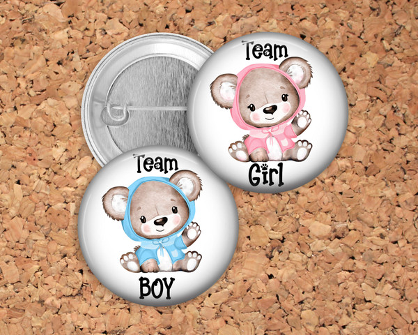 Gender Reveal Party Favor Pins - Bears in Hoodies