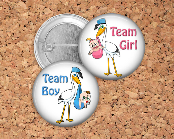 Gender Reveal Party Favor Pins - Stork with Baby (Light Skin)