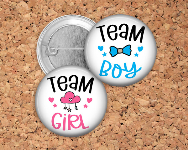 Gender Reveal Party Favor Pins - Team Boy - Team Girl
