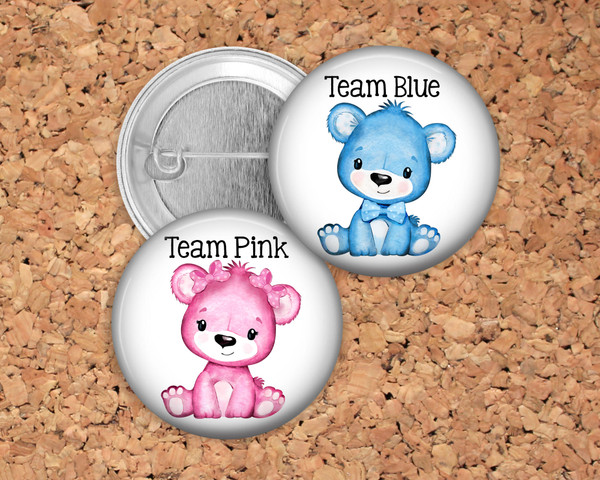 Gender Reveal Party Favor Pins - Blue and Pink Bear