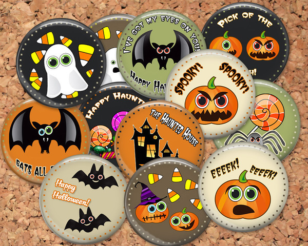 Halloween Designs Pinback button pin or flatback (12 Pack)