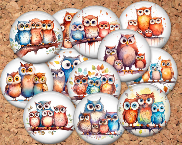 Cute Owls Pinback button pin or flatback