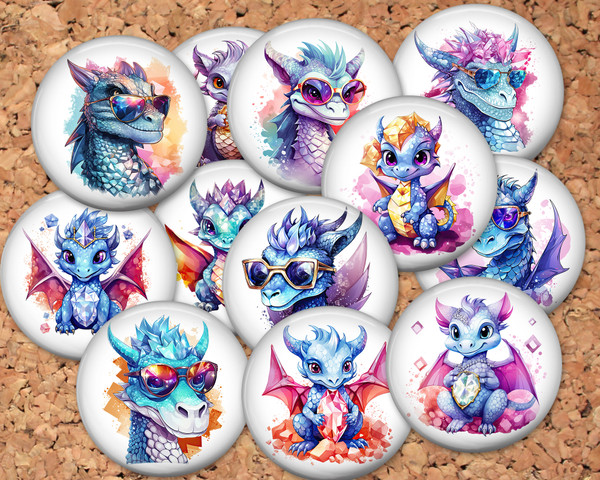 Cool Dragons Pinback button pin or flatback (12 Pack)