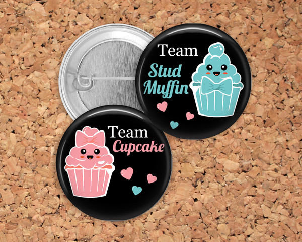 Gender Reveal Party Favor Pins - Cupcake and Stud Muffin