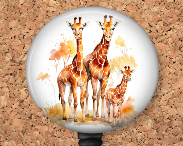 Fall Giraffe Family Retractable ID Badge Reel, Lanyard, or Carabiner