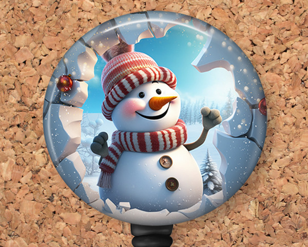 Snowman Breaking through Wall Retractable ID Badge Reel, Lanyard, or Carabiner