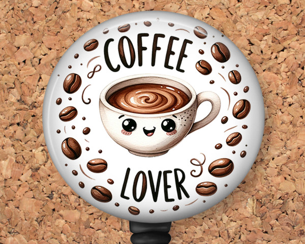 Cute Coffee Retractable ID Badge Reel, Lanyard, or Carabiner