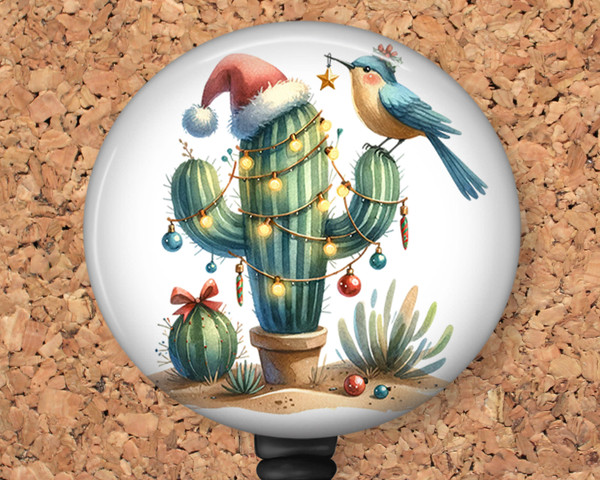 Desert Christmas Cactus Retractable ID Badge Reel, Lanyard, or Carabiner