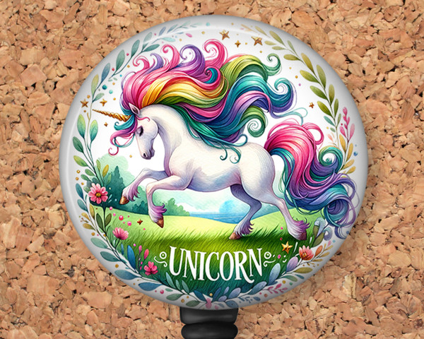 Rainbow Unicorn Retractable ID Badge Reel, Lanyard, or Carabiner