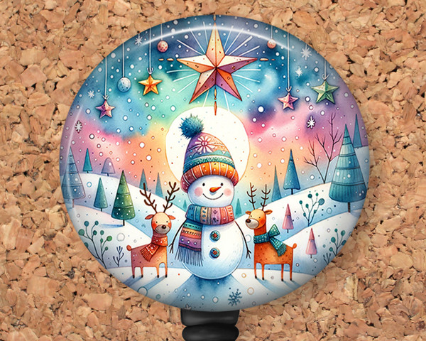 Beautiful Snowman and Deer Retractable ID Badge Reel, Lanyard, or Carabiner