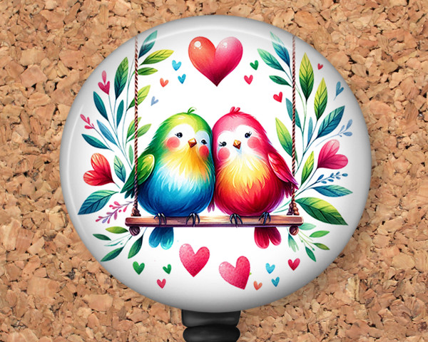 Love Birds Retractable ID Badge Reel, Lanyard, or Carabiner