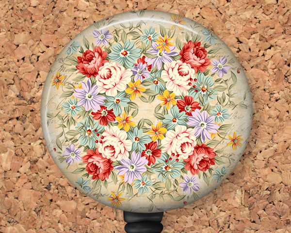 Polish Flowers Retractable ID Badge Reel, Lanyard, or Carabiner (15 Designs)