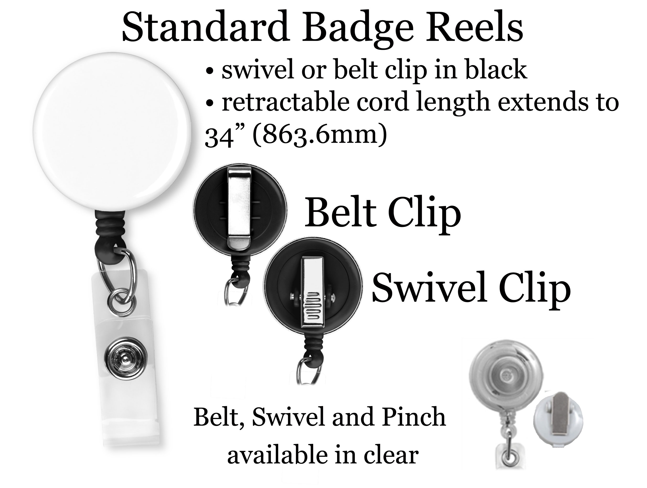 Black Badge Reel with Clear Vinyl Strap & Belt Clip