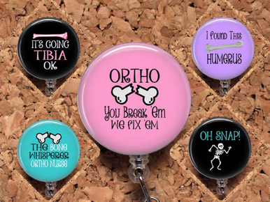Ortho Retractable ID Badge Reel, Lanyard, or Carabiner (20 Designs)