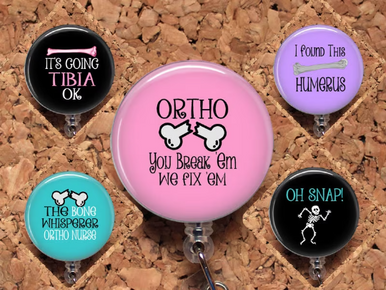 Ortho Retractable ID Badge Reel, Lanyard, or Carabiner (20 Designs