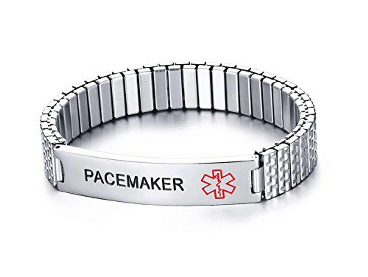 Vnox Free Engraving 12mm Pacemaker Stainless Steel Medical Alert Id Stretch Bracelet For Men 9519