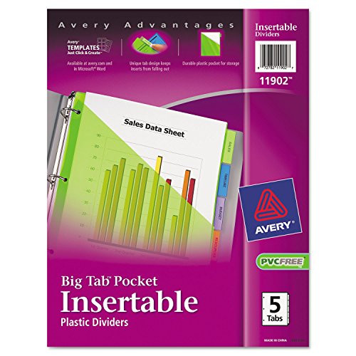 Avery 11902 Pocket Insertable Dividers Plastic 5Tab MultiColor
