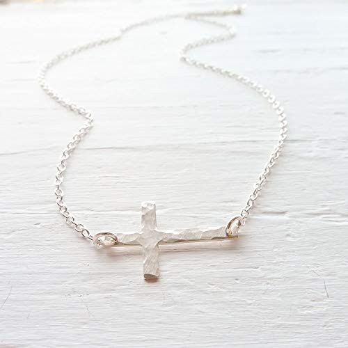 Sterling Silver Sideways Cross Necklace 