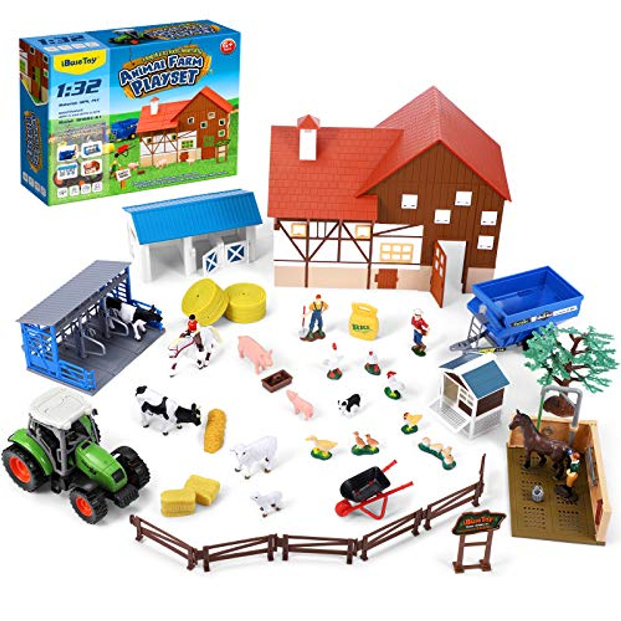 farm animal set with barn