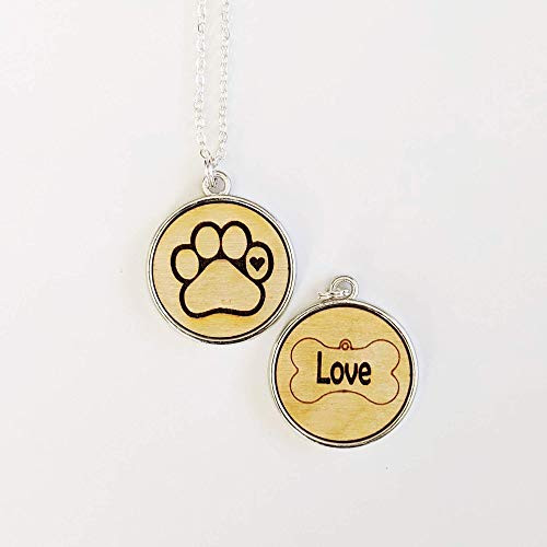 Dog Paw Necklace - Wood Paw Print 
