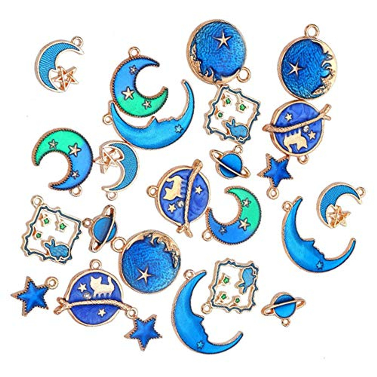 24Pcs/Set Enamel Cat Moon Star Earth Planet Charms Pendant DIY Jewelry Makinhm 
