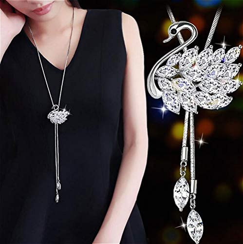 Cathercing Rhinestone Swan Pendant Long 