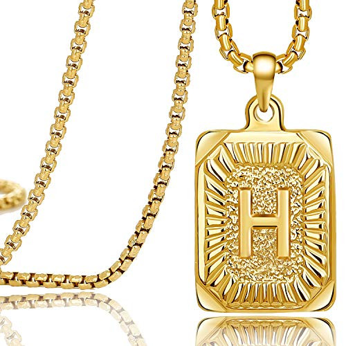 Gold Square Initial Necklaces for Women 