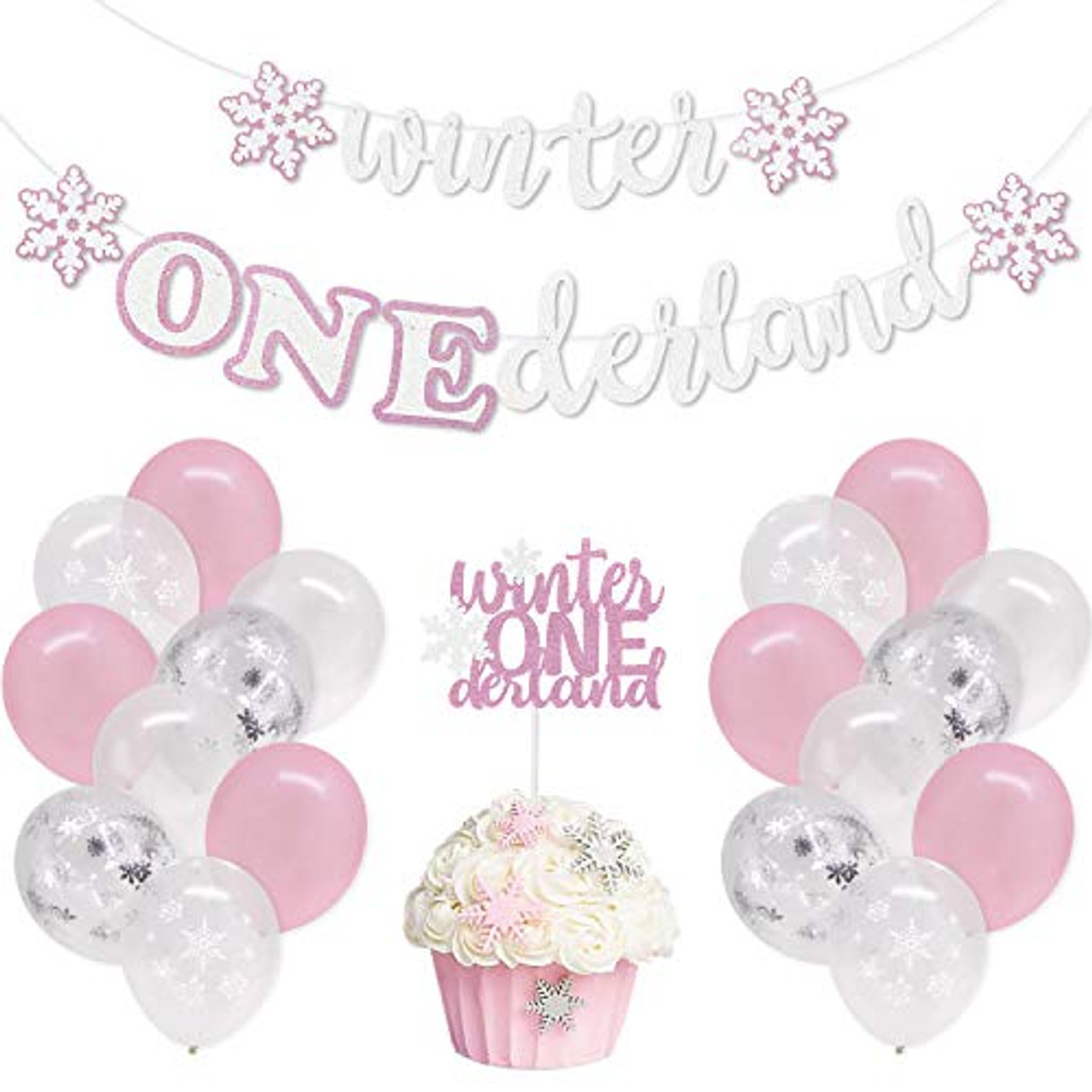 Winter Baby 1st Birthday Party Ideas Winter First Birthday Party Decorations Kits Winter Onederland Banner Snowflakes One Cake Topper Latex Balloons For Winter Baby Girls 1St Birthday Cake Smash Party Supplies - Warehousesoverstock