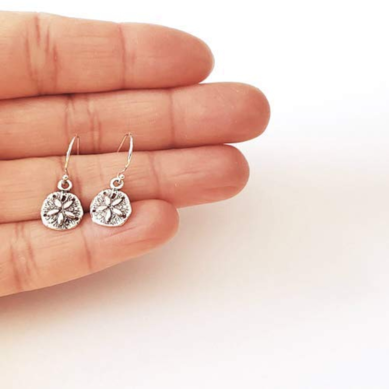 Sand Dollar Charm Sterling Silver Earrings tiny size - Warehousesoverstock