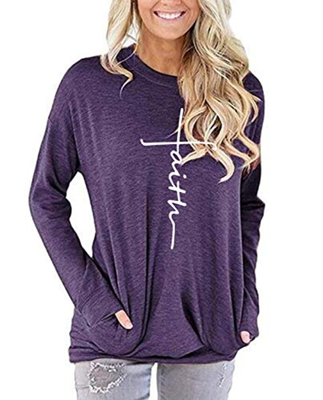 Details about   iChunhua Casual Women’s Long Sleeve Crewneck T Shirt Sweatshirt Tops with Pock 