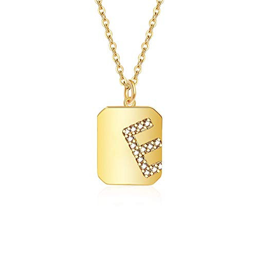 Initial Necklace 14K Gold-Plated Square 