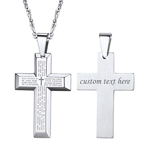 PROSTEEL Men Cross Necklace Custom Name 