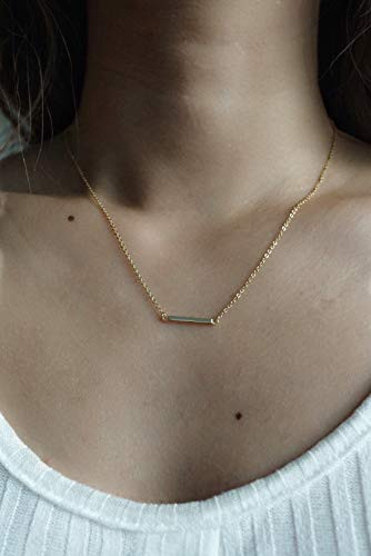 Tiny Gold Bar Necklace Handmade Short 