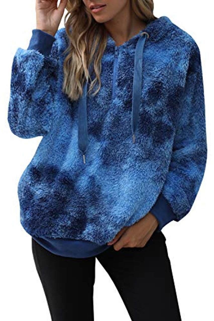 ReachMe Womens Oversized Sherpa Pullover Hoodie with Pockets Fuzzy Fleece Sweatshirt Tie Dye Fluffy Coat 