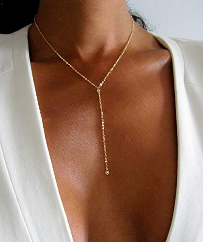 14k Gold Dainty Diamond Drop Lariat 