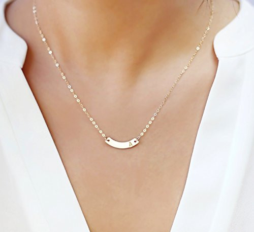 Curved Gold Bar Necklace Personalized 