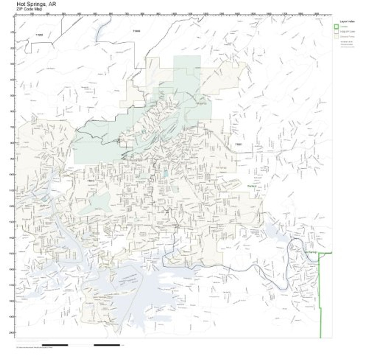 ZIP Code Wall Map of Hot Springs AR ZIP Code Map Not Laminated